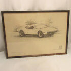 Vintage Art Print Framed Lithograph Pen Drawing Detomaso Pantera Car Custom Arts