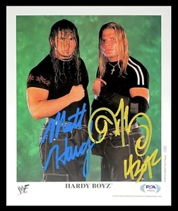 WWE HARDY BOYZ P-564 HAND SIGNED 8X10 ORIGINAL PROMO PHOTO WITH PSA COA RARE - Picture 1 of 3