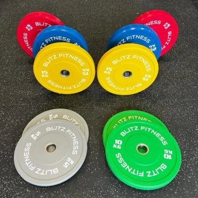 150kg Premium Coloured Bumper Plate Set by Blitz Fitness - Image 1 of 4