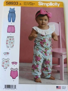 Simplicity 8933 Baby Girls Rompers Pants Short Headband Sewing Pattern XXS-L - Picture 1 of 1