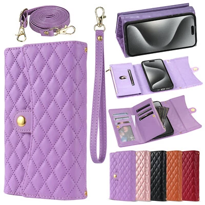 Para iPhone 15 14 13 12 11 XR 8 7 Bandolera Cremallera Tarjeta Billetera Soporte Teléfono Estuche Foto 1 de 4