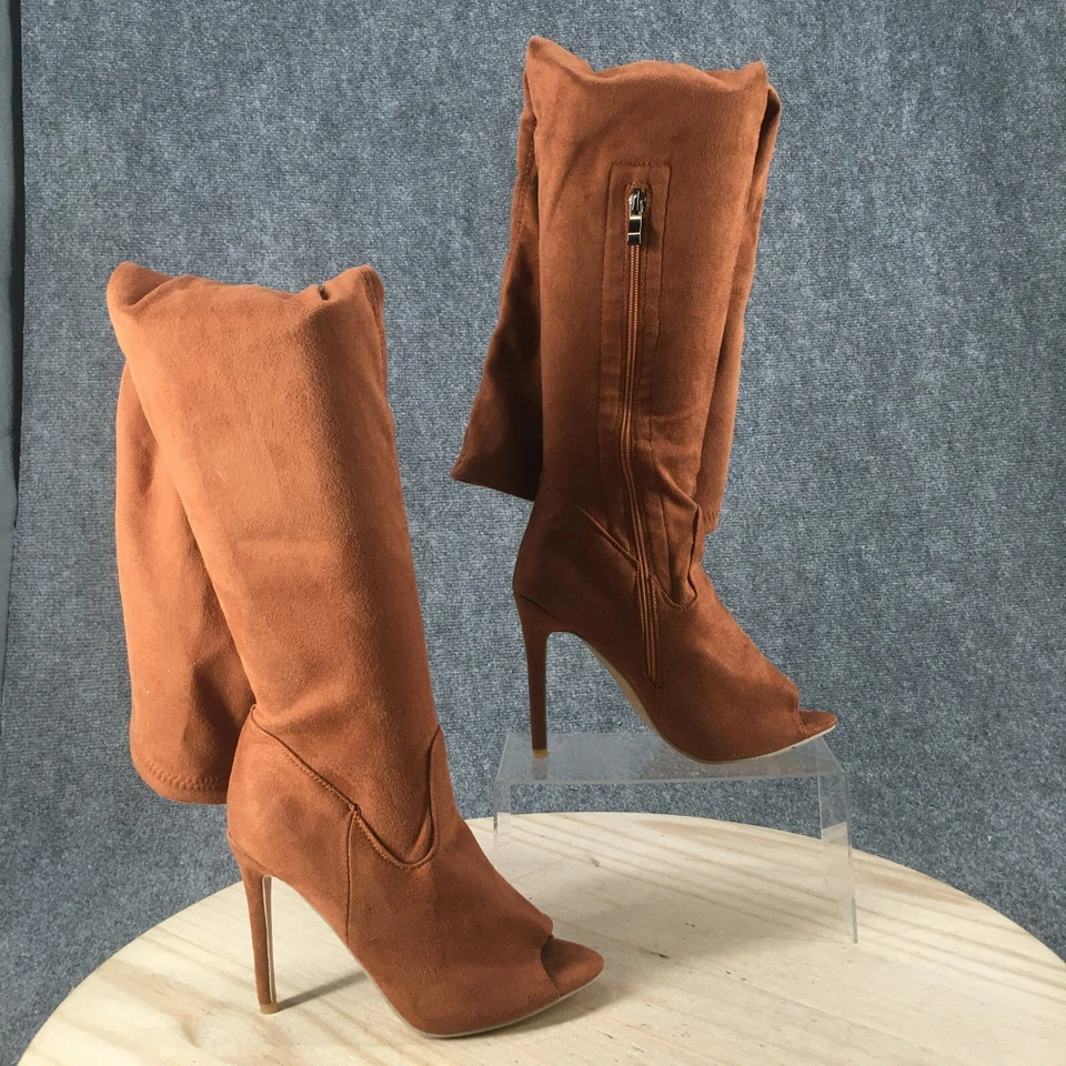 Botas altas sobre la rodilla para mujer 39 marrón gamuza tacón de aguja punta abierta cremallera Foto 1 de 4