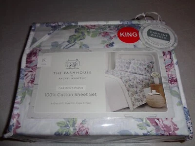 Conjunto de lençóis profundos SHABBY CHIC Farmhouse por Rachel Ashwell KING ROSAS LILÁS - Imagem 1 de 4