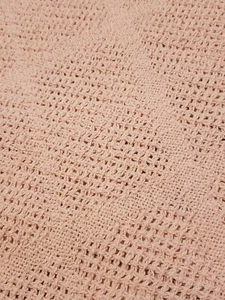 Vintage Tagesdecke Decke leicht gewebt Baumwolle Fransen 50er-60er Jahre hellrosa Farbe - Bild 1 von 6