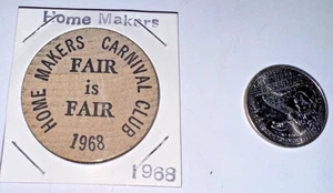 Home Makers Carnival Club / Fair Is Fair 1968 Mardi Gras Doubloon #139 Wooden - Picture 1 of 3