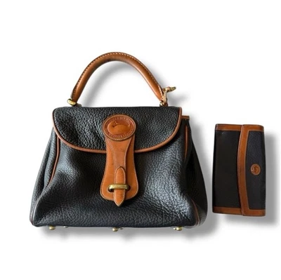 Dooney & Bourke AWL Purse Bag Black Tan Essex Top Handle Carrier + Bonus Wallet - Image 1 of 4
