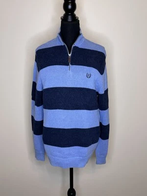 Chaps Mens Sweater Stripes Knit Heavy Duty Thick Golf 1/4 Zip Blue Size M - Image 1 of 4