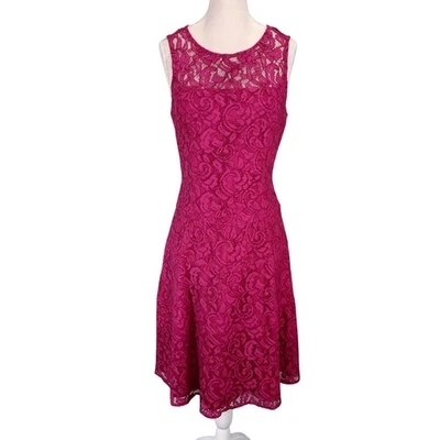 Vestido Adrianna Papell Para Mujer 2 Rosa Oscuro Encaje Forrado Ajuste y Acampanado Baile de graduación Boda Foto 1 de 4