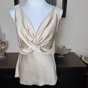 Loft Ann Taylor Damen Top Gr. 10 Hellbraun Satin Twist VNeck Ärmellos Reißverschluss - Bild 1 von 8