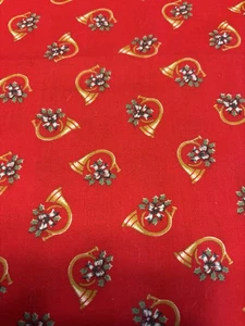 Tessuto Corna di Natale Rosso Vintage e Foglie di Agrifoglio 1 1/2 iarde Larghezza 45" - Foto 1 di 5