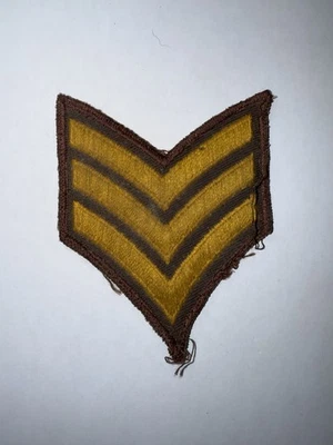 Embroidered Iron On Novelty Patch Sergeant Stripes Military Rank Brown and Gold - Image 1 of 4