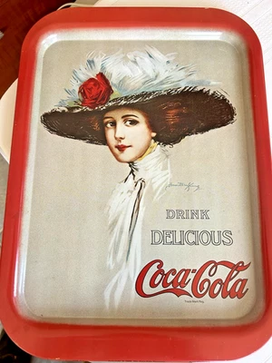 Vintage 1971 Coca Cola Metal Serving Tray Hamilton King Girl Woman 1909 Girl - Image 1 of 4