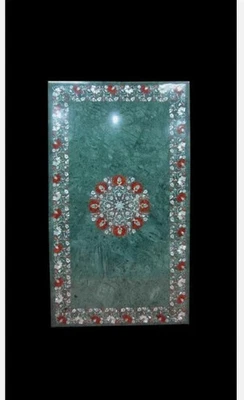 4'x2' green Marble table Top coffee center inlay malachite decor antique - Image 1 of 4