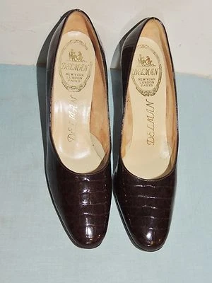 Zapatos/tacones Delman años 60 charol marrón cocodrilo 7 AAAA Foto 1 de 4