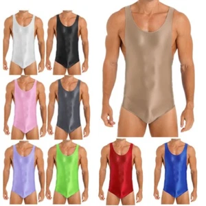 Mens Glossy Bodysuit Jumpsuit Sleeveless Skinny Leotard Wrestling Singlets - Picture 1 of 84