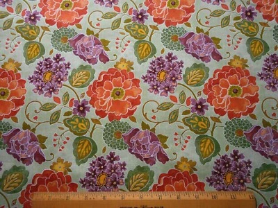  Tecido de reprodução Guerra Civil por jarda roxo laranja verde floral Lt verde algodão  - Imagem 1 de 2