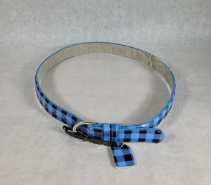 MK Belt Black & Blue Buffalo Plaid Genuine Leather Youth Women Size S 1" Wide - Picture 1 of 4