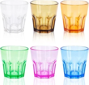 Plastic Drinking Glasses Set of 6, Unbreakable Coloured Water Tumbler, Acrylic P - Picture 1 of 18