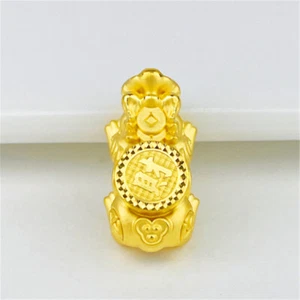 1pcs Pure 999 24K Yellow Gold Women Men 3D Dragon Pixiu Bead Pendant 1.9-2.1g - Picture 1 of 4