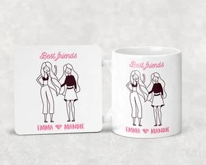 Best Friends Personalised - 2 Girls Design - Mug and Coaster - Novelty Gift Set  - Picture 1 of 2