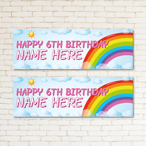 2 PERSONALISED RAINBOW BIRTHDAY BANNERS - 900mm x 300mm - ANY NAME - ANY AGE