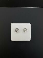 14K Solid White Gold 1.00 CT Round SI Diamond Flower Cluster Earrings