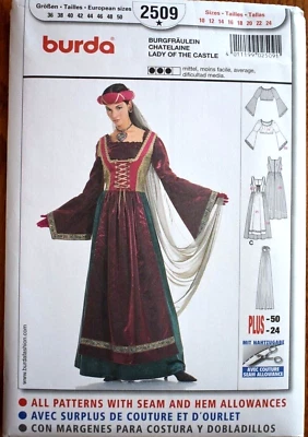 BURDA PATTERN 2509 LADY OF THE CASTLE  DRESS COSTUME MISSES SIZE 10 - 24 UNCUT - Image 1 of 2