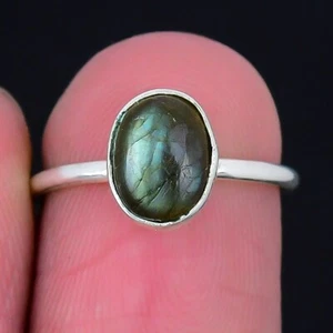 Natural Labradorite Solid Silver Cluster Wife Channel Set Ring Jewelry Size 5 - Picture 1 of 8