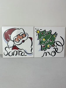 Gear Christmas Tile Trivet Set of 2 Noel Santa Made in Portugal - Picture 1 of 6