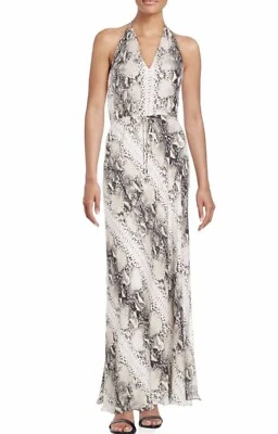 Maxi Vestido Halter Estampado Serpiente 100 % Seda Alto Hippie Talla XS Foto 1 de 4