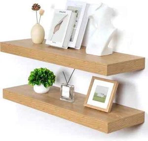 FLY JOE Floating Shelves Set Of 2 Deep 2.24 Inch Oak Wood Wall Mounted Book - Picture 1 of 8