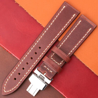 Correa de reloj de cuero genuino 5 colores 18 20 22 24 mm cierre de despliegue de correa Foto 1 de 4
