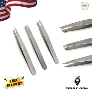 3 PCS Set Professional Stainless Steel Premium Tweezers Set TRULY USA - Picture 1 of 3