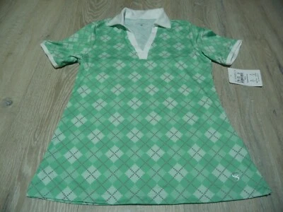 SoFibella Women's Small Golf Polo Shirt Green Argyle Print Short Sleeve NWT - Image 1 of 4