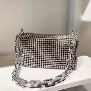 Allover Rhinestone Bucket Bag, Glitter Chain Prom Purse, Women's Mini Handbag - Picture 1 of 26
