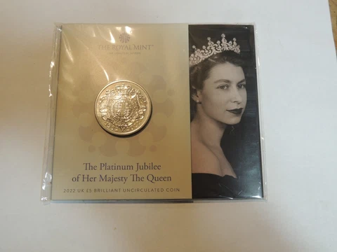2022 Platinum Jubilee Queen Elizabeth II UK £5 BU Coin in Royal Mint Sealed Pack Cover