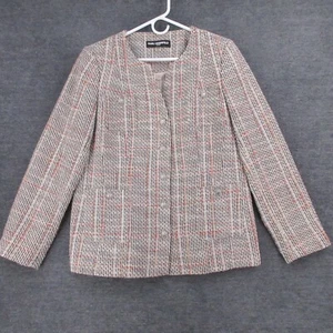 Karl Lagerfeld Blazer Womens 16 Pink Tweed Long Sleeve Single Breasted - Picture 1 of 12