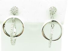 Platinum Silver Diamond Set White Sapphire Unique Circle Chandelier Earrings New