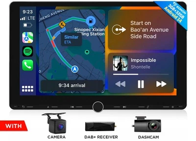 DAB+CAM+DVR+ Double 2 DIN Android 14 Car Stereo 10.1" GPS Sat Nav CarPlay Radio - Image 1 of 4