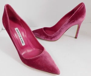 Manolo Blahnik Pink Velvet BB 100 Pointed Toe Pumps Italy $900rt sz 36 NEW - Picture 1 of 6