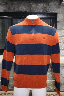 Chaps Size 2XL Men's Sweater Orange Navy Blue Stripe 1/4 Zip 100% Cotton  - Image 1 of 4