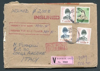 TAILANDIA 1989 carta asegurada correo aéreo st. de BANGKOK a ITALIA Foto 1 de 2
