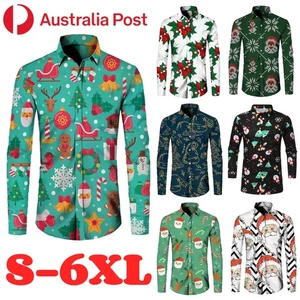 Mens Christmas Shirt Casual Funny Long Sleeves Santa 3D Print Summer XMAS Tops - Bild 1 von 15