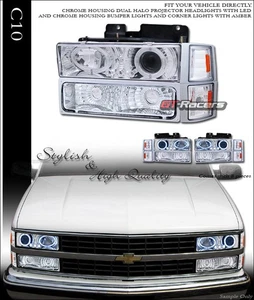 Chrome Led Projector Headlights+Bumper Yd+Corner Amber For 94-00 Chevy C10 Truck - Imagen 1 de 3