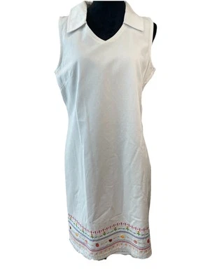 Vestido Studio Ease Blanco Algodón Flecos Damas Talla 10 Nuevo con Etiquetas Dobladillo Bordado Nuevo de Lote Antiguo Foto 1 de 4