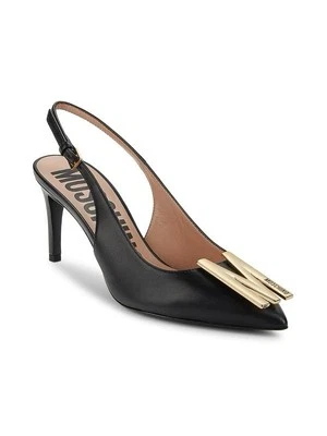 MOSCHINO Couture Gold Logo Black Leather Slingback Pumps Sz. 39 NEW! - Image 1 of 4