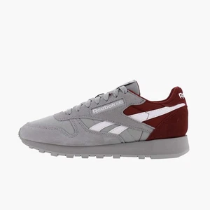 Men Reebok Classic Leather Running Shoes Size 10 Grey Gray Maroon White HQ9956 - Picture 1 of 24