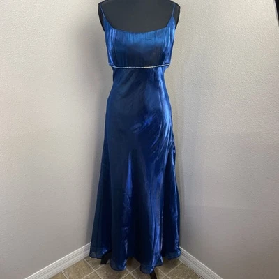 Maxi Vestido Vintage Y2K Faviana Juniors 11/12 Glamour Azul Iridiscente Ajuste y Acampanado Foto 1 de 4