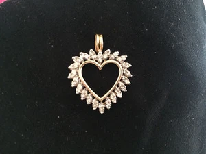 HIGH QUALITY 1 CT  ROUND CUT DIAMONDS 14K YELLOW GOLD HEART PENDANT - Picture 1 of 6