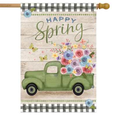 Happy Spring Camioneta Casa Floral Bandera 28 x 40 Briarwood Lane Foto 1 de 4